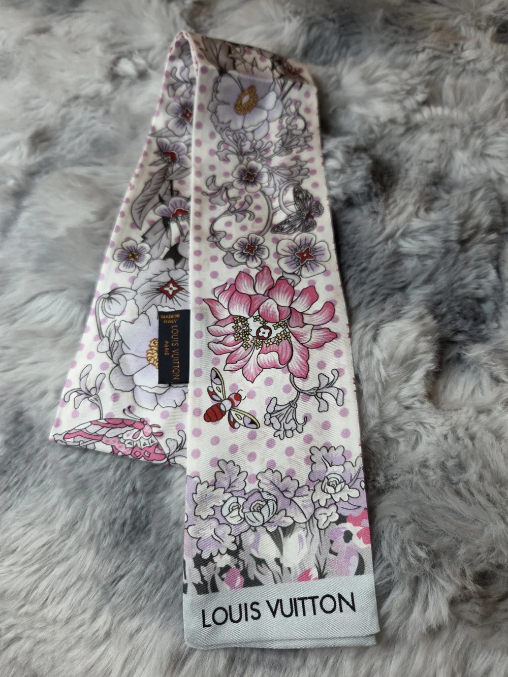 Pink and White Floral Silk Scarf